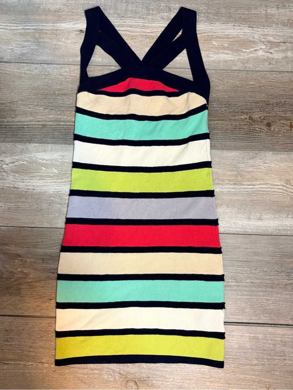 WOW Couture Bandage Bodycon Dress Colorblock Stripe Mini Herve Leger Style - Picture 6 of 8
